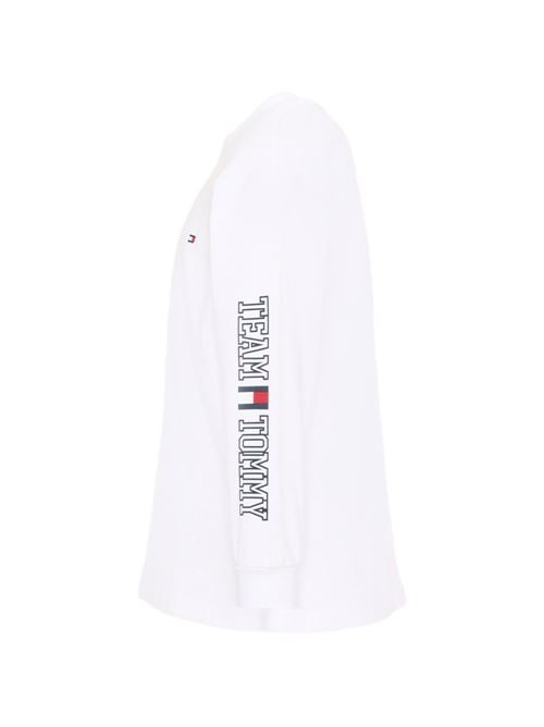 T-shirt Tommy Hilfiger da bambino bianca a maniche lunghe con logo sulla manica TOMMY HILFIGER KIDS | KB0KB10512YBR